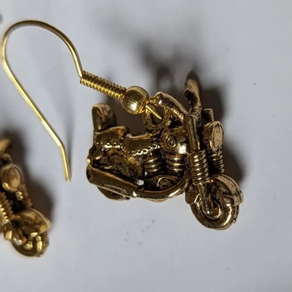 Gold Motorcycle Dangling Earrings